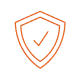 A line-art icon of a shield with a check mark inside it.
